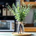 17" Artificial Eucalyptus Stems in Glass Vase, Fake Plants Artificial Eucalyptus Plant for Home Decor, Farmhouse Centerpiece for Dining Table, Wedding, Kitchen, Bathroom Decor (1)