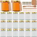 10 oz Honey Jars with Dipper, 20 Pack Hexagon Glass Jars with Golden Lids, Wooden Honey Sticks for Baby Shower Favors/Wedding Favors for Guests