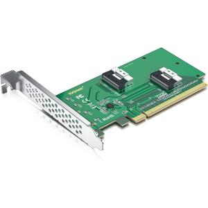 PCIe 4.0 x16 to Dual SFF-8654 Adapter Card for U.2 NVMe SSD, SlimSAS 8i Interface, with Full-Height and Low-Profile Bracket, Requires Bifurcation Support