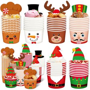 Qinyoung 120 Set Christmas Treat Snack Cups 8 oz Disposable Christmas Paper Treat Dessert Bowls Snowman Santa Elk Cup Dessert Ice Cream Soup Bowl Cold Hot Soup for Xmas Party Supplies Decorations