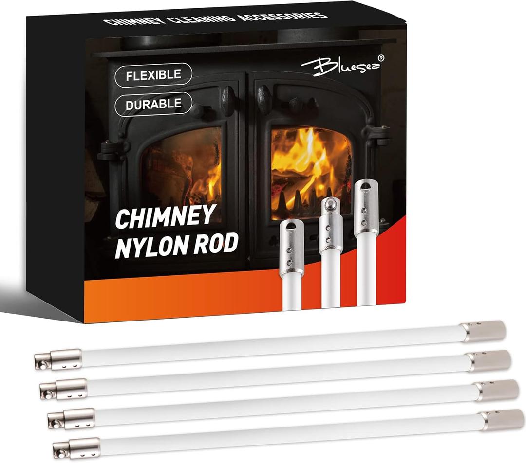 Bluesea 4 Pieces Chimney Sweep Kit Nylon Rod, Chimney Cleaning Kit Accessories with Hex Key and Adapter for Electric Drill, Flexible Nylon Rod for Chimney Brush, Extends to 13 Feet for Easy Cleaning.
