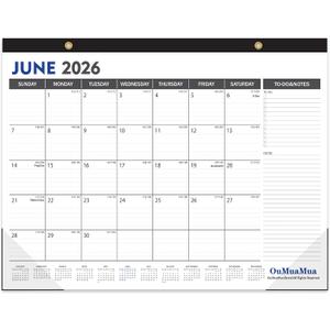 OuMuaMua Large Desk Calendar 2026-2027 - 19 Months from Jun. 2026 through Dec. 2027, 22 x 17 Inches Desktop Wall Calendar with Julian Date To-do & Notes, Corner Protectors for School Home Office