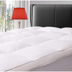 ELEMUSE Queen Size Extra Thick Fusion Goose Down Feather Filled Mattress Topper, Plush Fluffy Double Layer Pillowtop Mattress Pad Cover, Soft Featherbed with 8-21 Inch Deep Pocket