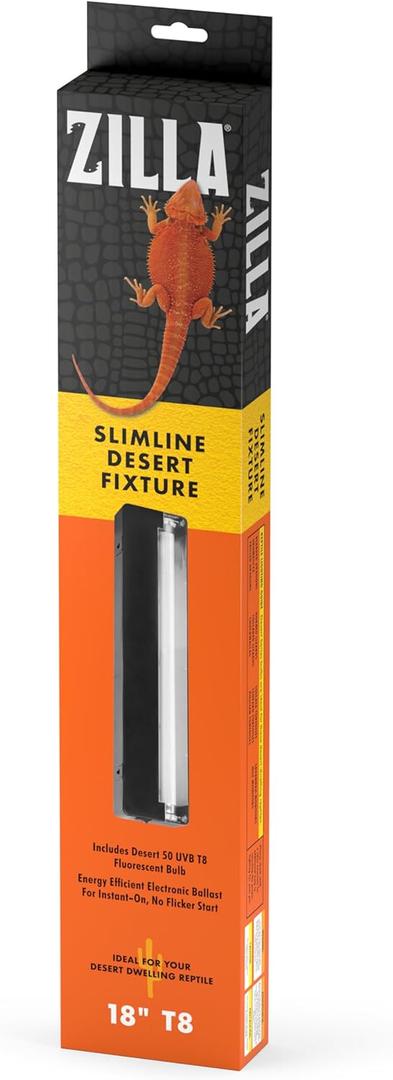 Zilla Reptile T8 Slimline Desert Pet Habitat Light Fixture with 15 Watt Luminious Bulb, 18 Inches, Black