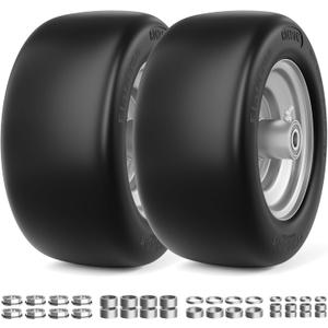 RONPOW 11x6.00-5 Flat Free Lawn Mower Tire and Wheel, 11x6x5 Solid Front Tires for Zero Turn Mower, 400Lbs Load, 3/4", 5/8" and 1/2" Bearings, 5.31"-7.71" Hub for Residential Commercial, 2Pack Gray