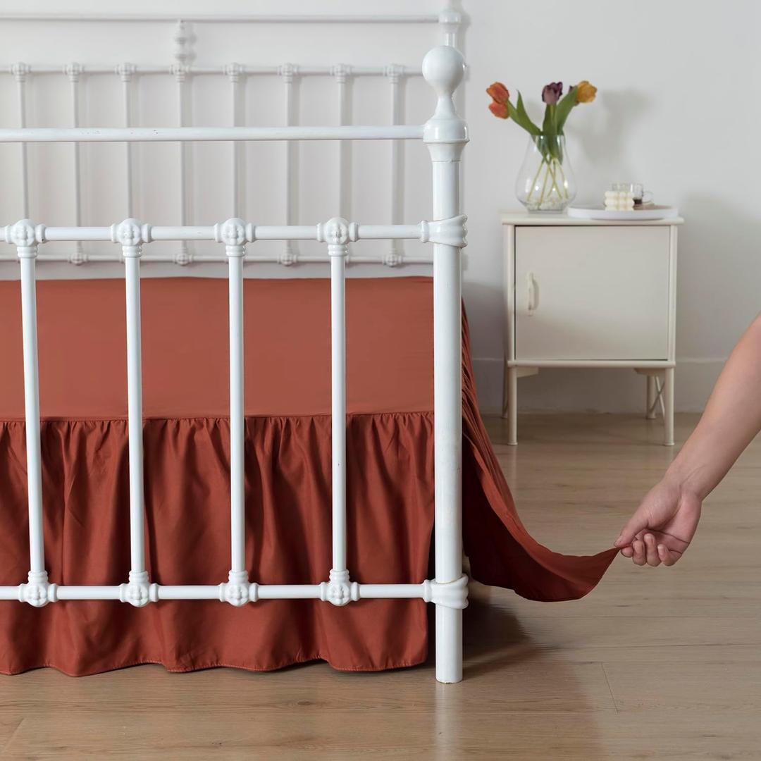 Bed Skirt Queen Size Ruffled Bed Skirt with Split Corners, 14 Inch Drop Dust Ruffle Bed Skirt with Platform, Rust, 14'' Queen