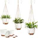 Mkono 3 Pack Hanging Planters for Indoor Plants with Self Watering, Outdoor Hanging Plant Pots with 35"/29"/23" Macrame Plant Hangers, 2 Types of Hanging Baskets for Garden Home Decor (Ivory)