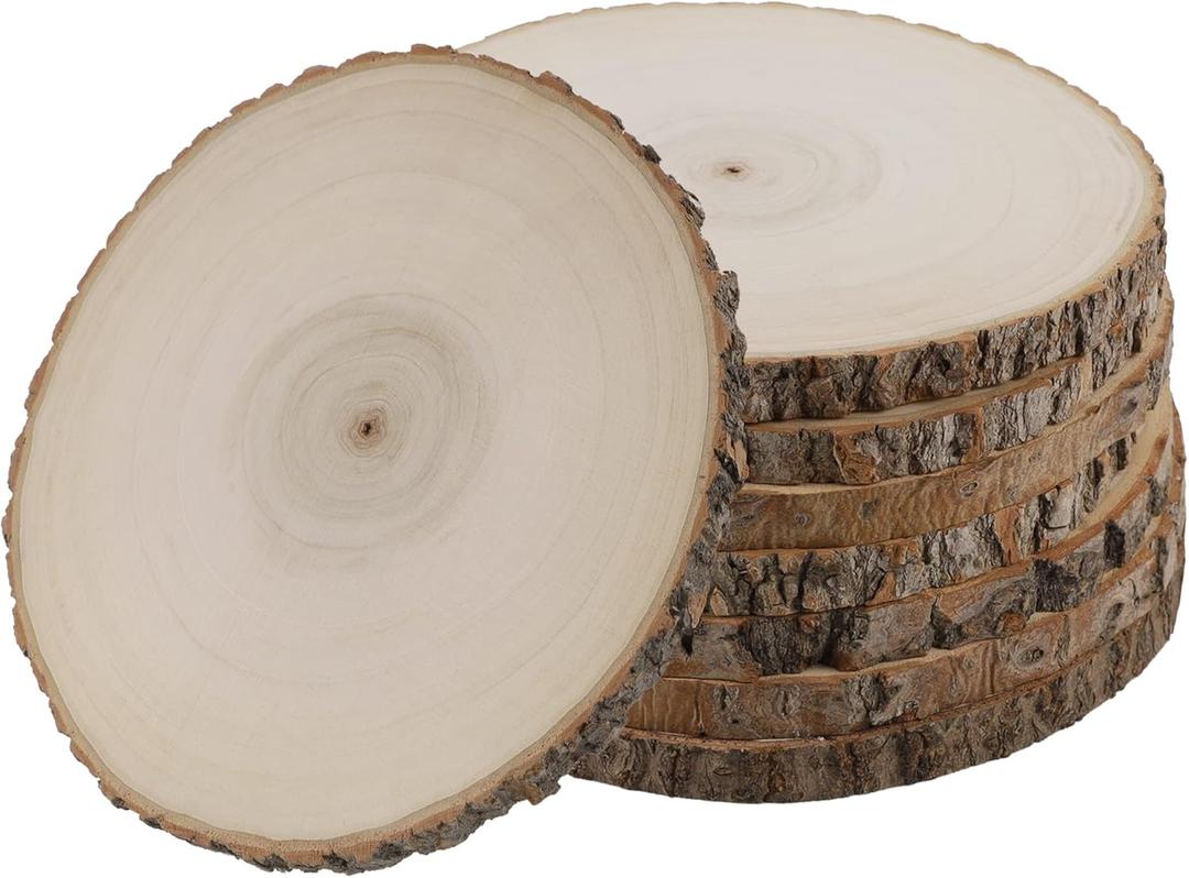 Sancodee 8 Pcs Large Unfinished Wood Slices, 8-9 Inches Wood Slabs for Centerpieces Natural Wooden Circle, DIY Wood Centerpieces for Tables Wedding Party Door Sign Decor