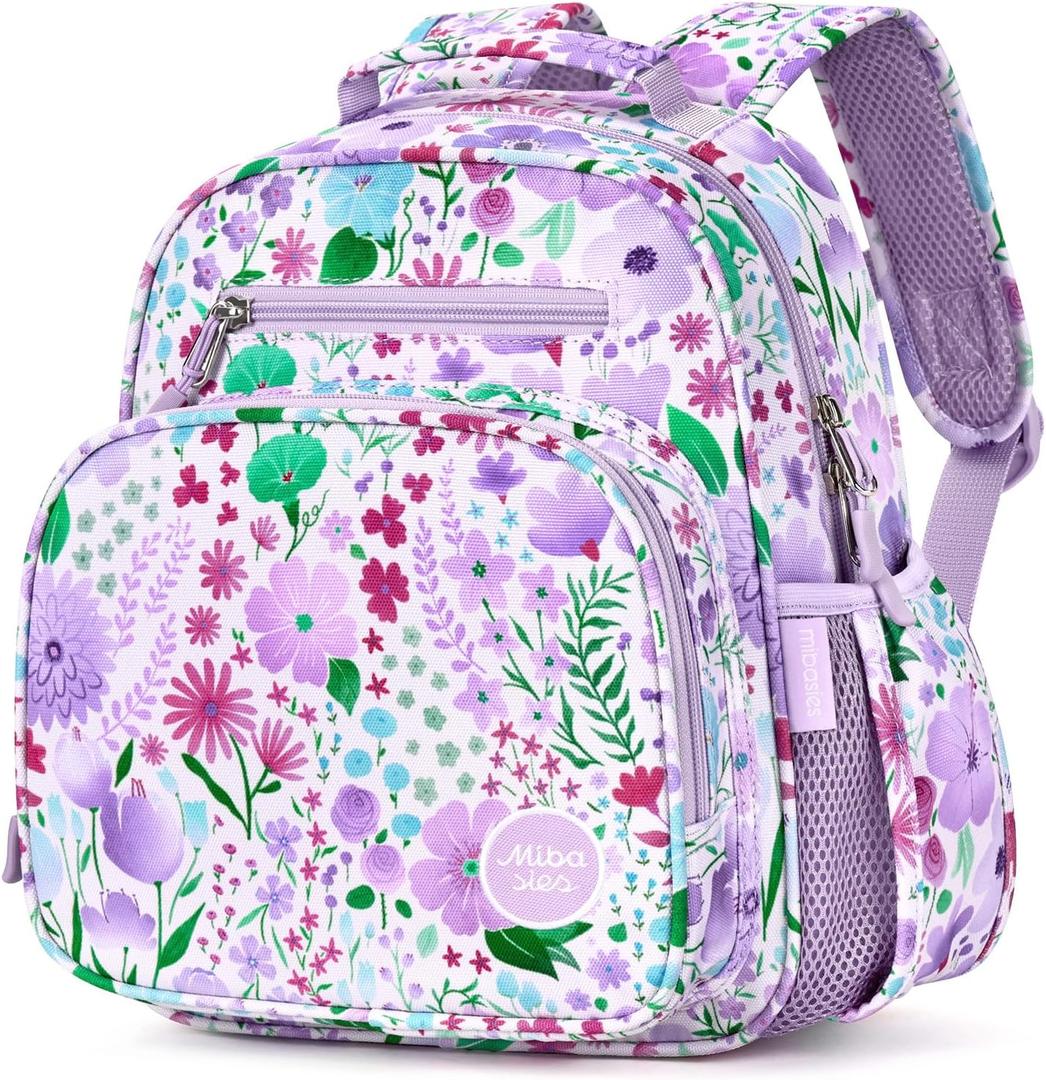 mibasies Toddler Backpack for Girls 2-4: Preschool Kindergarten Backpack - Cute Kids Backpacks for Girls - Flower Light Purple