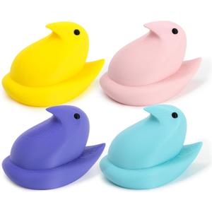 DAZONGE Easter Decor Peep Chick Figurines, Set of 4 Colorful Easter Decorations for Home, Spring Chick Figurines for Tiered Tray, Mantel & Shelf Decor - Perfect Basket Stuffers