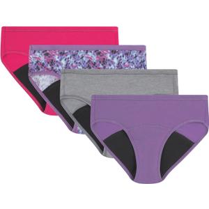 Hanes Girls' Comfort, Period. Boys'hort & Hipster Period Underwear, Moderate Protection, Multi-Pack (12, Hipster - Multi - 4 Pack)