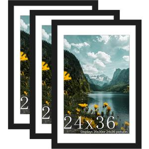 Picrit 24x36 Picture Frame 3 Pack, Black Poster Frame, Display Poster 20 x 30 with Mat or 24 x 36 without Mat for Horizontal or Vertical Wall Mounting