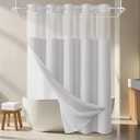 Light Grey Cotton No Hook Shower Curtain,Waffle Weave Shower Curtain Set,with Snap in Replacement Liner 75" L x 72" W