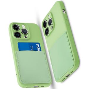 Silicone Wallet Phone Case for iPhone 14 Pro 6.1 Inch with Credit Card Holder Pocket, Full-Body Bumper Protection Camera Protect Case (Mint Green)