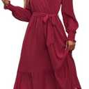 PRETTYGARDEN Women's Floral Boho Dress Fall Long Sleeve Wrap V Neck Ruffle Flowy Maxi Spring Wedding Guest Vacation Dresses, XL