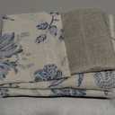 jinchan Floral Linen Tier Curtains 24 Inch Farmhouse Cafe Curtains Rod Pocket Country Flower Drapes for Small Windows for Kitchen Laundry Room Bathroom RV 2 Panels Light Filtering Blue on Beige
