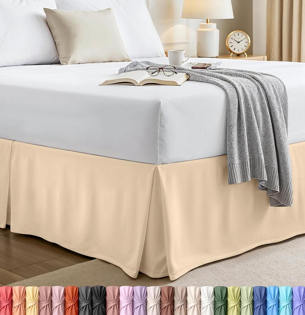 Twin Size Pleated Bed Skirt, Hides Under-Bed Storage 15 Inch Drop, Beige