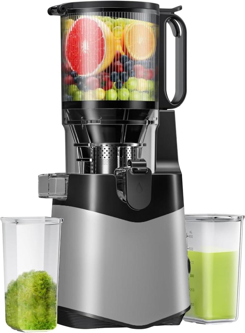 Cold Press Juicer, 5.8" Extra Large Feed Chute Fit Whole Fruits & Vegetables, 350W Slow Masticating Juicer Machines, Easy to Clean, High Juice Yield (Grey)