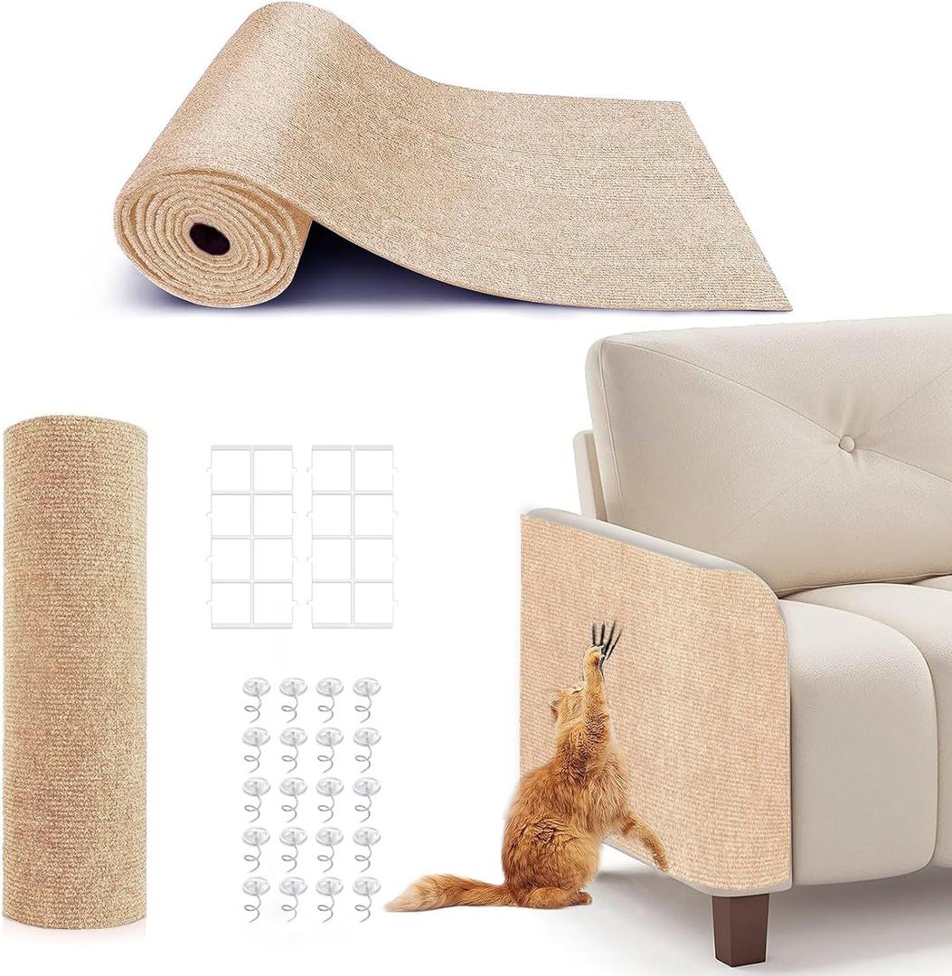 78.7"X15.8" Cat Scratching Mat, Self-Adhesive Cat Scratch Carpet, DIY Cats Scratch Furniture Protector for Couch, Sofa, Wall & Door, Durable Furniture Guards Couch Scratcher from Cats Claws (Beige)
