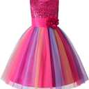 JerrisApparel Flower Girls Sequin Dress Rainbow Tutu Birthday Party Dress Pageant Gown (Rose, 8-9 Years)