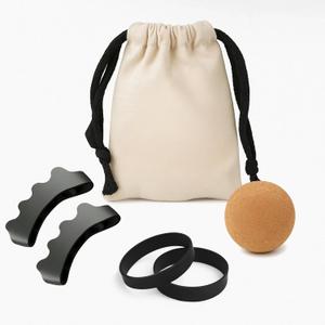 Plantar Fasciitis Relief Kit Toe Spacers, Cork Massage Ball & Resistance Bands for Bunion Correction, Foot Pain, Yoga Stretching Post Workout Massage Set with Travel Pouch
