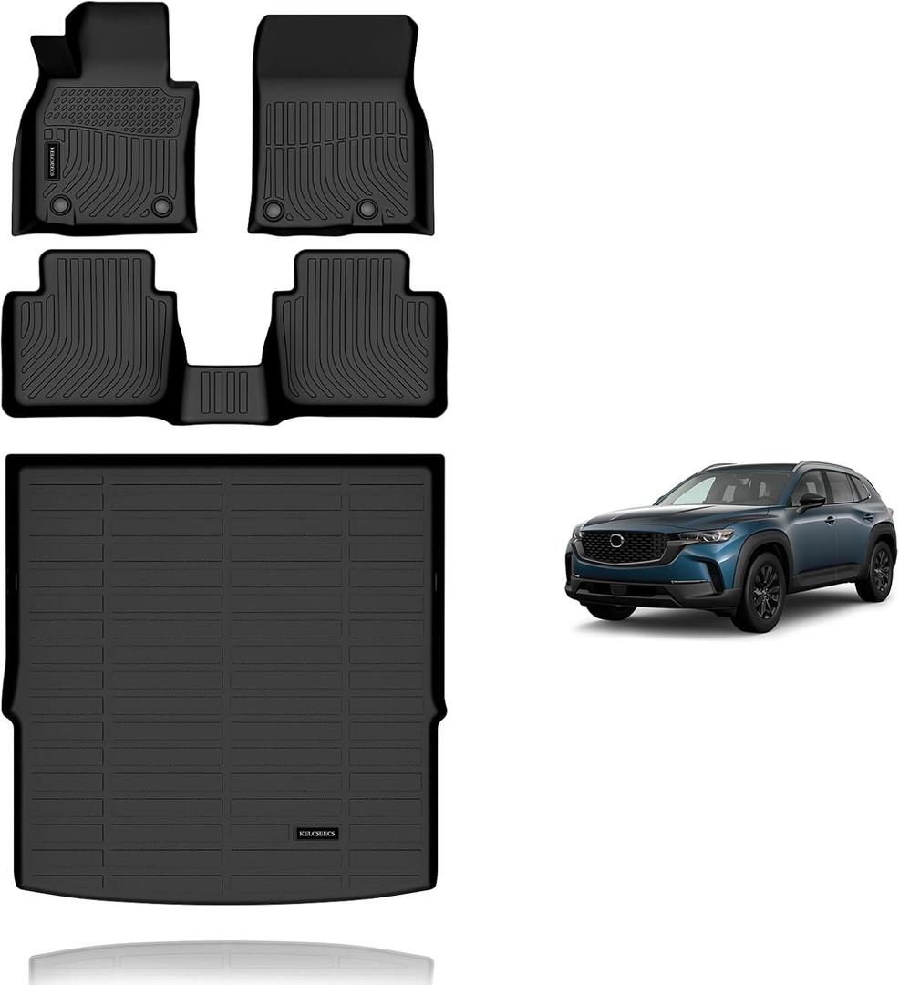 KELCSEECS Floor Mats & Cargo Liner for 2023-2026 Mazda CX-50 (Not for Hybrid), All Weather Protection TPE Floor Liners Front & Rear Row Full Set Accessories Black