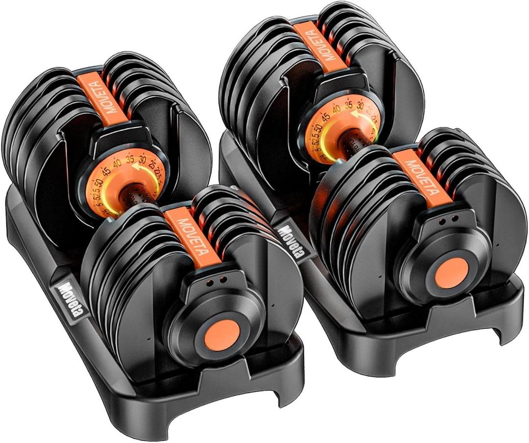 Moveta Adjustable Dumbbells Set of 2，Free Weights Dumbbells Set，Adjustable Dumbbell Set，52.5 lbs pair 105 lbs，15 in 1，for Men/ Women Gym Equipment for Home Strength Training Equipment