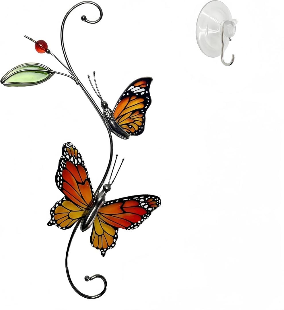 Monarch Butterfly Sun Catcher Indoor Window Handmade Stained Glass Window Hanging Flowers for Decoration Monarch Butterfly Gift for Women Mother Mom Grandma Friends Wall Art for Home Decor