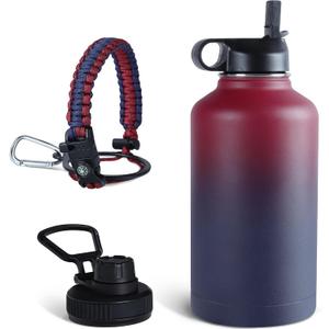 Oceania Flask 64oz Stainless Steel Water Bottles | Modern, Leakproof, Hydro BPA-Free, Insulated Water Bottle with 3 Lids, 3 Straws & 2 Straw Cleaning Brushes | Simple Camping & Hiking Water Bottle
