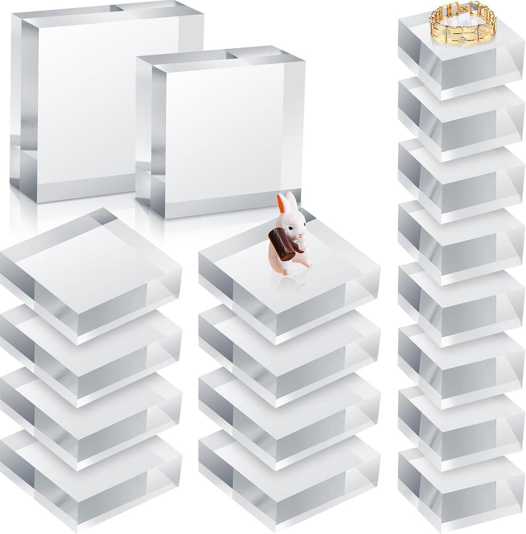 Remerry 16 Pcs Clear Acrylic Blocks Square Display Block Clear Polished Cube Acrylic Jewelry Display Stand Ring Showcase Holder Base(2 x 2 x 1 Inch, 3 x 3 x 1 Inch)