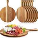 Sliner 6 Pcs Acacia Wood Round Cutting Board Bulk 0.6 Inch Thick Charcuterie Board with Handle Large Wooden Chopping Paddle for Cutting Pizza Cheese Meat Fruit(12 x 16 Inch)