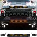 Hood Protector with LED Light Compatible with 2019-2024 Chevy Silverado 1500 ZR2 Hood Deflector Glossy Black Three Section Lightshield Replacement for 2019-2024 Chevy Silverado Accessories