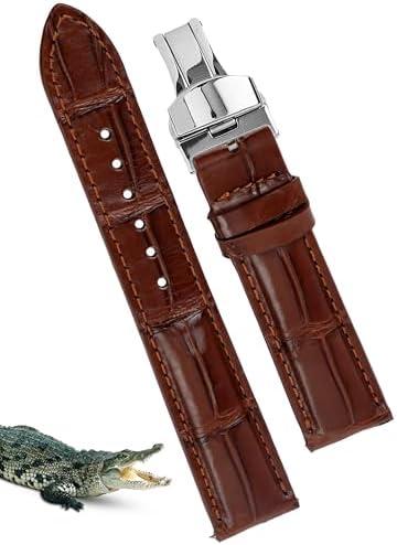 vinacreations 20mm Light Brown Alligator Belly Leather Watch Band Silver Deployment Clasp Men Quick Release Crocodile Exotic Replacement Wristwatch Strap Premium Handmade