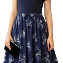 Seechoslo New 8-14Years Girls Elegant Dress Short Sleeve A-Line Floral Midi Party Special Occasion (US, Age, 12 Years, Dark Blue)