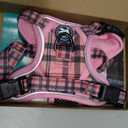 PoyPet No Pull Dog Harness, [Release at Neck] Reflective Adjustable No Choke Pet Vest with Front & Back 2 Leash Attachments, Soft Control Training Handle for Small Dogs(Checkered Pink,XS)