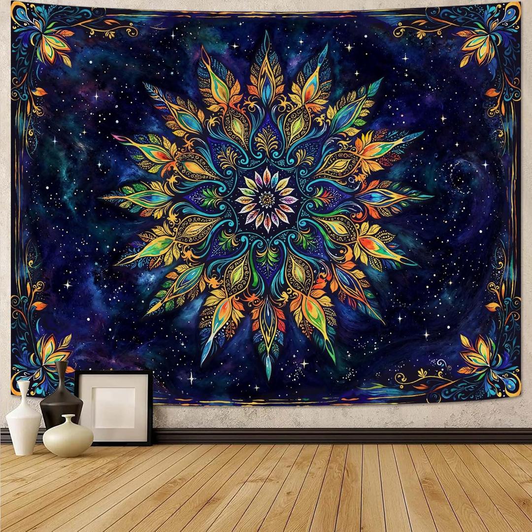 Fowocu Boho Floral Mandala Tapestry for Bedroom Aesthetic Blue Bohemian Colorful Flower Wall Tapestry Purple Hippie Indian Small Tapestries Wall Hanging for Living Room Dorm Decor 40 x 30 Inch