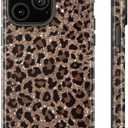 for iPhone 16 Pro Case,Luxury Sparkle Leopard Print Pattern Vintage Cheetah Design,Dual Layer Soft TPU Hard PC Bumper Case,Protective Phone Cover for Women Girls-Brown Leopard Print