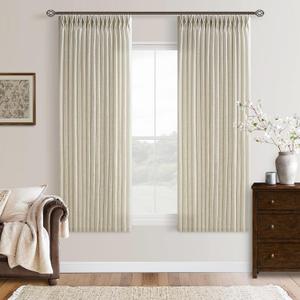 63 Inch Semi Sheer Curtains 2 Panel Set for Kitchen Dining Small Windows Pinch Pleated Neutral Boho Light Filtering Flax Linen Beige Curtains Privacy Pinch Pleat Back Tab for Living Room Bedroom