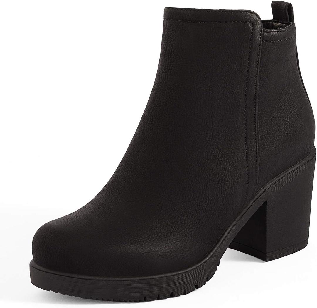 DREAM PAIRS Women's Ankle Boots Chunky Heel Platform Fall Heeled Short Booties Shoes (10, Black/Pu)