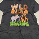 Wild About Reading Teacher Reading Books Back To School T-Shirt (Small, Black)