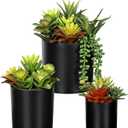 Artificial Succulents 3 Pack - UV Resistant Faux Plants with Pots for Indoor Outdoor Decor - Lifelike Small Fake Potted Plants for Home Office Desk Bathroom Bedroom Shelf Aesthetic