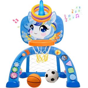 Basketball Hoop & Soccer Goal for Toddlers  3-in-1 Sports Play Set with Ring Toss | Indoor Outdoor Activity Toy for 1 2 3 Year Old Boys | Birthday for Active Play (Blue)