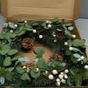 20 Inches Vintage Christmas Wreath Classic Christmas Wreaths for Front Door Rustic Holiday Winter Wreath with White Berry Pine Cones for Doors Windows Indoors Outside Hanging Decoration (Dark Green White)