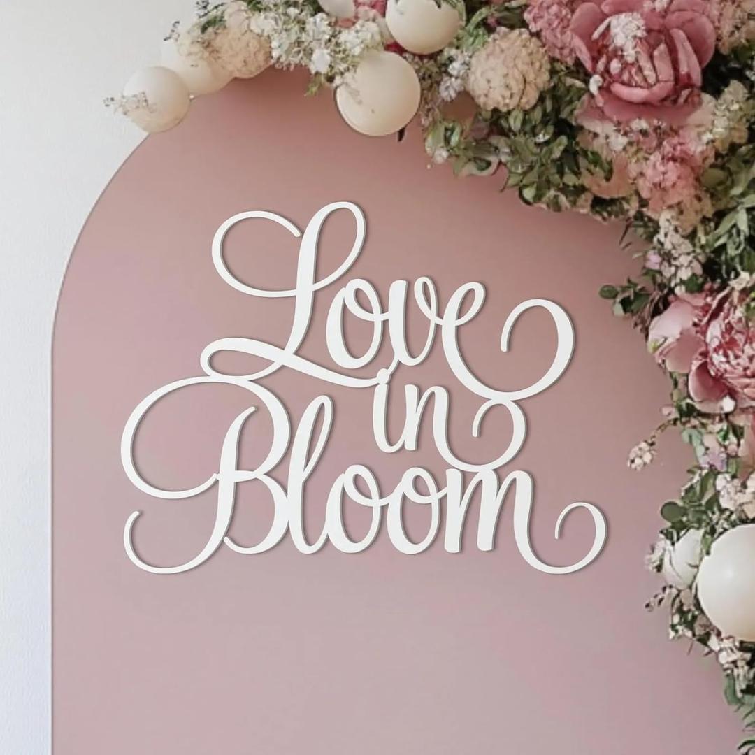 Love is in Bloom Sign for Backdrop,Bridal Shower Decorations for Wildflower Wedding Shower Background,Spring Floral Engagement Wedding Bachelorette Party Decor Supplies Photo Booth Props