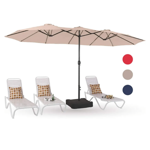 PHI VILLA 15ft Large Patio Umbrellas with Base Included, Outdoor Double-Sided Rectangle Big Market Umbrella with Stand, Outside Umbrellas for Poolside Lawn Backyard, Beige