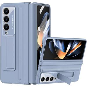 for Samsung Galaxy Z Fold 4 Case with Hinge Protection & Kickstand, Soft Leather Touch Protective Cover, Anti-Scratch Non-Slip Shockproof Case for Z Fold 4, Blue