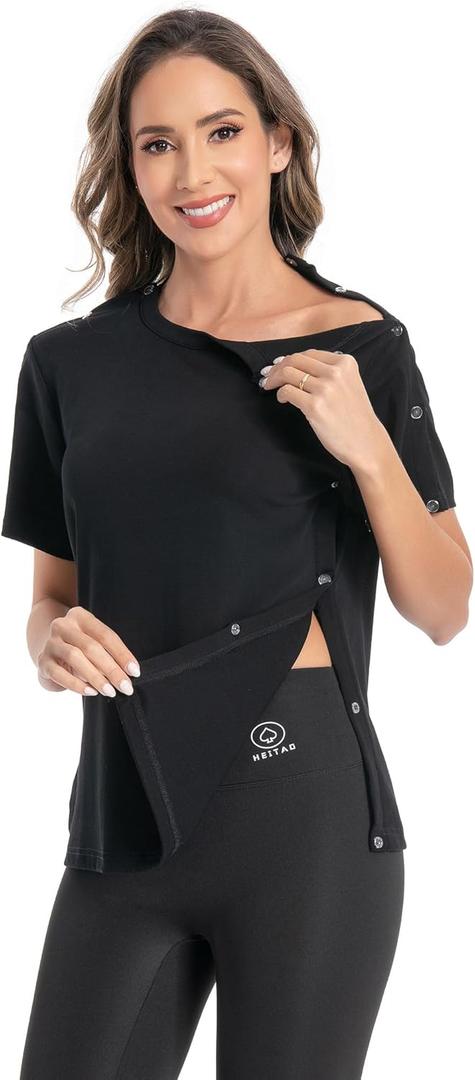 Post Shoulder Surgery Shirts for Women,Cuff Tear Away Top After Rotator Cuff Shirts Chemo Port Adaptive Clothing , Large
