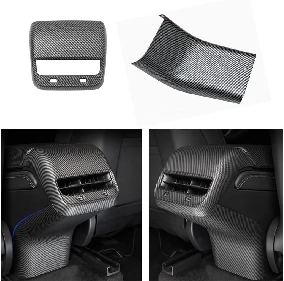 2PCS Rear Air Condition Vent Cover & Rear AC Anti Kick Cover Trim for 2021-2023 Model 3 and 2021-2024 Model Y, ABS Material More Fashion Not TPE & Leather (Matte Carbon Fiber Pattern)