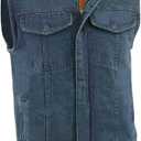 Milwaukee Leather MDM3001 Men's 'Covert' Black Denim Collarless Club Style Motorcycle Biker Vest w/Dual Closure (4X-Large, Blue)