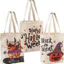 ATFUNSHOP 13.8" Large Halloween Tote Bag Trick or Treat Canvas Reusable Large Bucket for Kids Boo Pumpkin Ghost